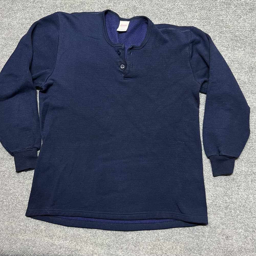 Vintage Damart Thermolactyl Undershirt Men L Blue Fleece Thermal Henley USA Made